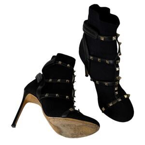 Valentino Bodytech Gold Rockstud Black Ankle Boots Size 38.5